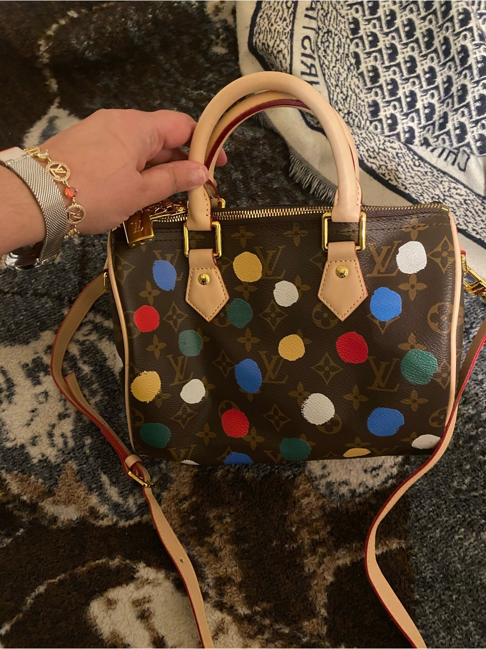 Louis Vuitton Brown Monogram Speedy with Multicolor Polka Dots
